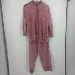 vintage French gear Mauve Two-Piece Set Button-Up Shirt Pants Size small